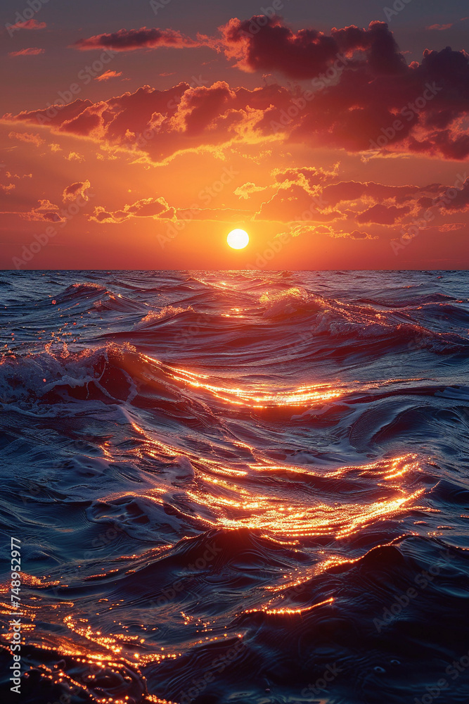 Sunset over a peaceful ocean panorama