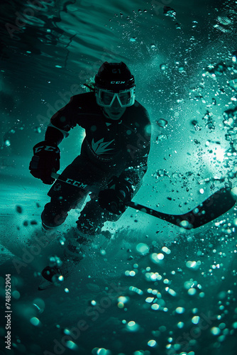 Glowinthedark underwater hockey with bioluminescence