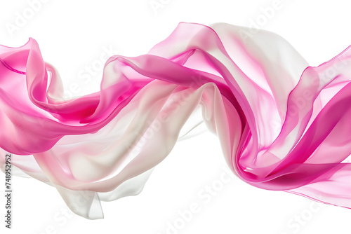 Elegant Pink and White Silk Fabric Flowing - Isolated on White Transparent Background 
