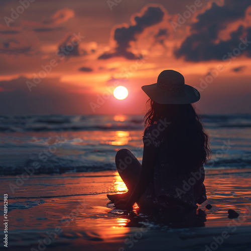 The oceans peaceful sunset silhouette © earthstudiotomo