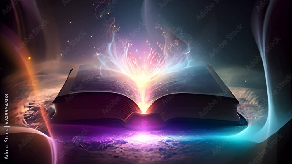 Magic book with energy light around. glowing unreal old magical book with energy inside. Ancient witch book