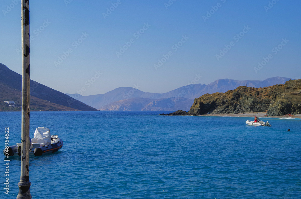 Beautiful Greek Island nature landscape coast scenery on Dodekanes isle Kalymnos with beaches, mountains for rock climbing and water sport surfing Greek Islands Aegean Sea