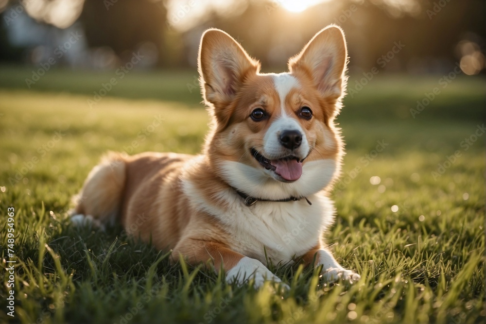 Dog on the Lawn. Cute Corgi Puppy Dog on the Lawn. Cute Corgi Puppy