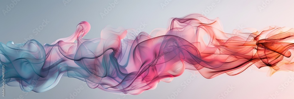 Abstract colorful smoke waves blend on white - Vibrant hues of pink, blue, and purple smoke create an ethereal wave, symbolizing flow and serenity in abstract art