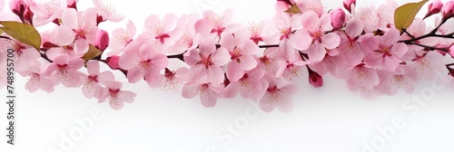Floral cherry blossoms spreading across the frame, with a clean white backdrop, banner with copy space, spring, 8 March © Natalya