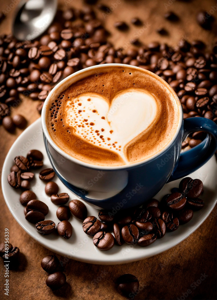 cup of coffee with a heart on the table. Selective focus. cup of coffee with a heart on the table. Selective focus.