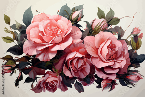 Watercolor illustration of a red and pink rose flower