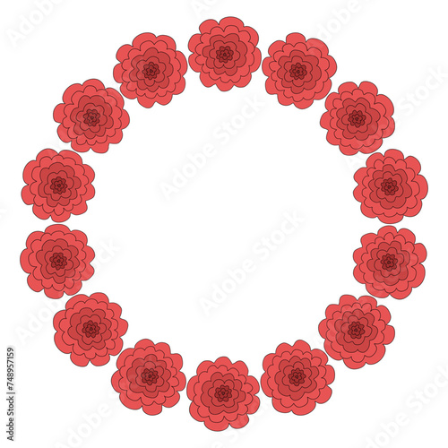 Fototapeta Naklejka Na Ścianę i Meble -  Round flower frame with red rose flowers, spring design element, vector