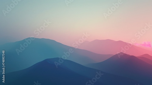 Soft layered mountains under pink sunrise - Softly layered mountains bask under the hues of a tranquil pink sunrise  invoking a sense of peaceful beginnings