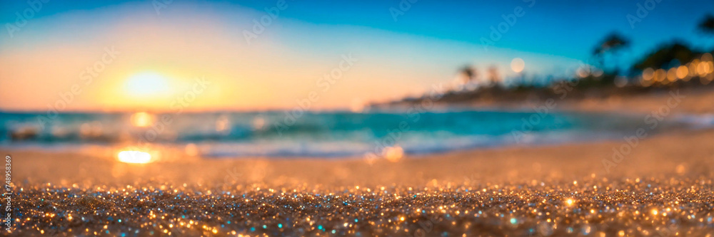 shiny sand on the seashore close-up. Selective focus. - obrazy, fototapety, plakaty 