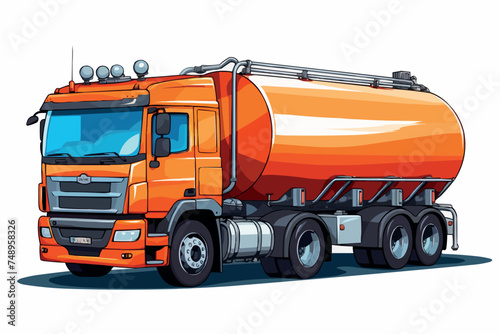 Cartoon semi tanker truck. Fuel gas tanker truck isolated. 3D rendering.