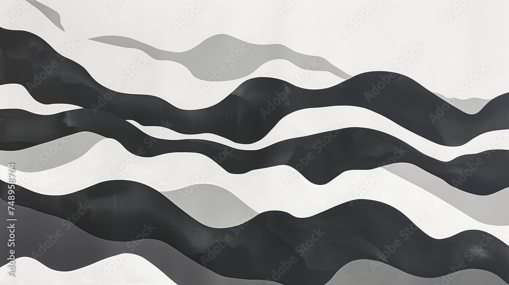 白と黒の波型の背景画像。シンプル画像。
Black and white wavy background image. Simple image. [Generative AI]
 - obrazy, fototapety, plakaty 