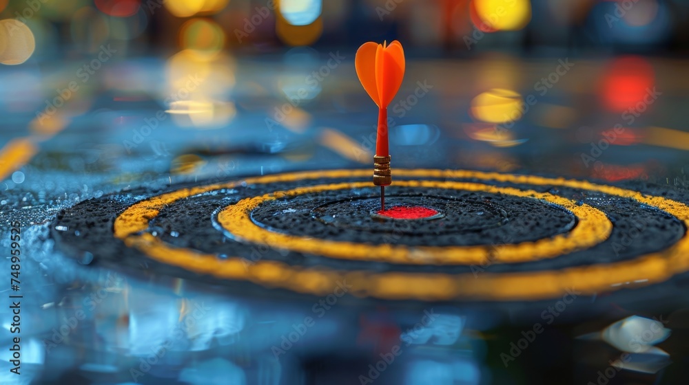 Marketing Strategy Concept: Dirt arrow hitting the bull eyes depicting successful business Marketing Strategy Concept: Dirt arrow hitting the bull eyes depicting successful business