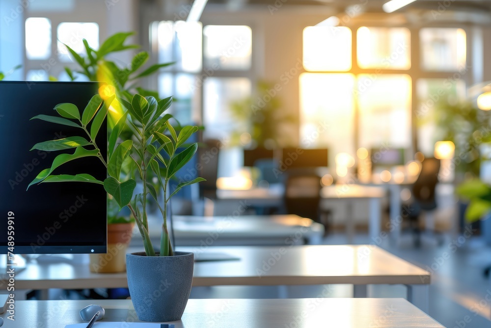 With ample natural light streaming in, a contemporary office lounge exudes warmth and vitality with its stylish furniture and lush plant decor. With ample natural light streaming in, a contemporary office lounge exudes warmth and vitality with its stylish furniture and lush plant decor.