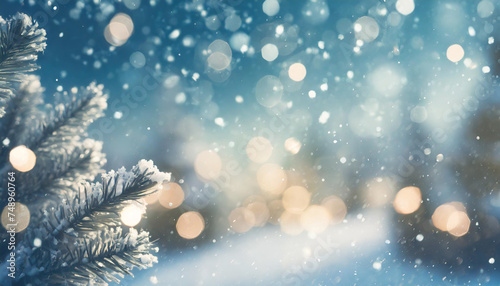 Snowy background with lights bokeh Christmas theme © The Perfect Moment