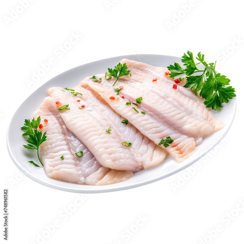 fresh salmon fillet on plate on transparent background, clipping path, png, 