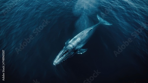 A blue whale glides through the deep blue sea, its immense size evoking a sense of awe. The mysterious depths of the ocean serve as the perfect canvas for this gentle giant © Nakarin