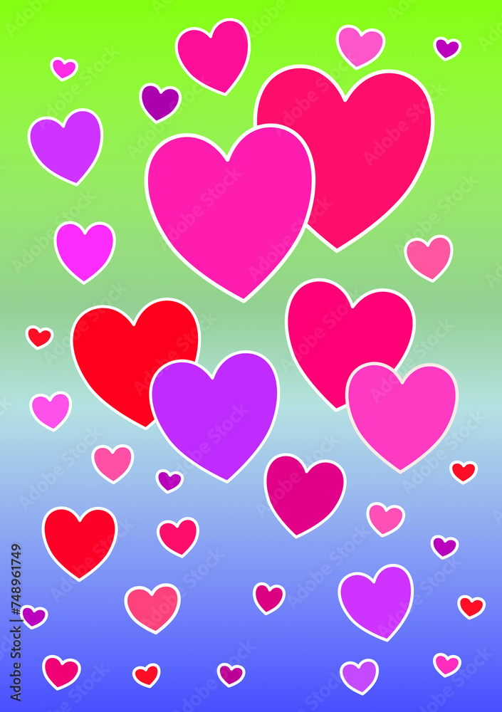 background with hearts, different sizes and colors, concept of love, romantic, valentine