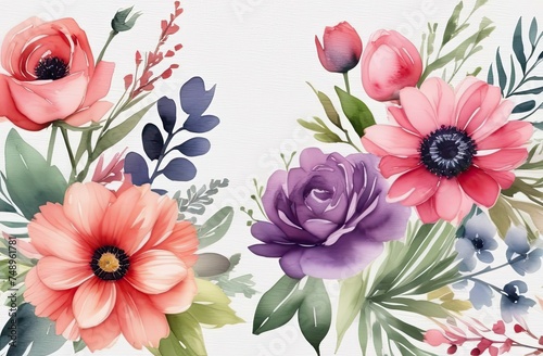Delicate floral watercolor pattern. Watercolor floral clipart.