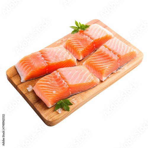 fresh raw salmon fillet with lemon on transparent background, clipping path, png, 