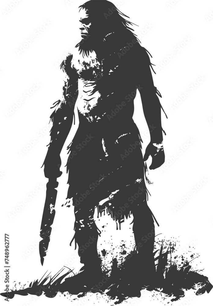 Silhouette ancient caveman black color only full body Silhouette ancient caveman black color only full body
