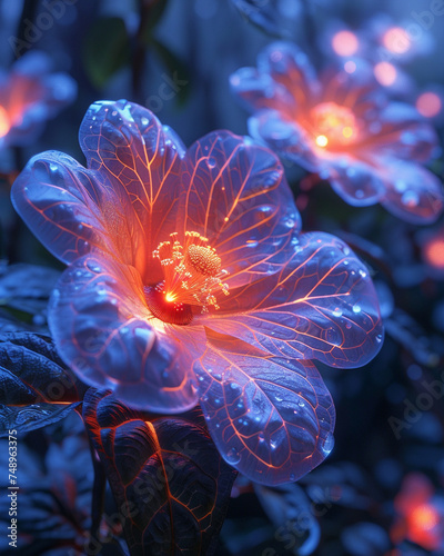 Surreal garden with flowers that light up and sing - A magical garden where the flowers light up and sing, creating a surreal and enchanting auditory and visual experience photo