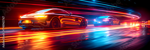 Speed Light Streaks Background 3d image, Speed racing advertisment background with copy space © Zafar