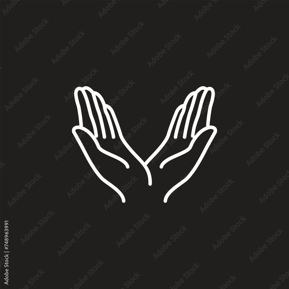 Obraz premium Hand in line art style. pray hands different gestures vector illustration