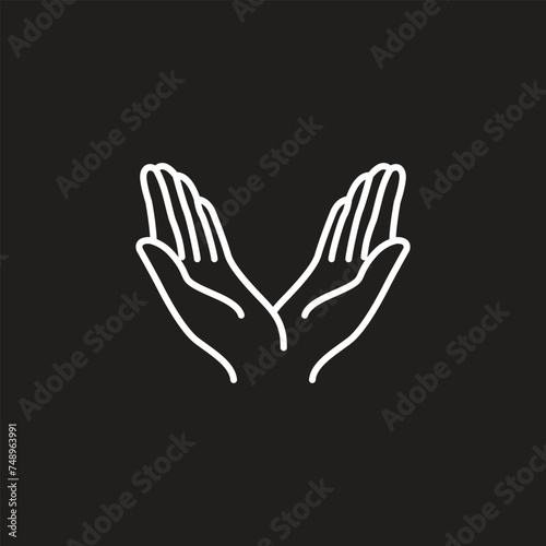 Hand in line art style. pray hands different gestures vector illustration
