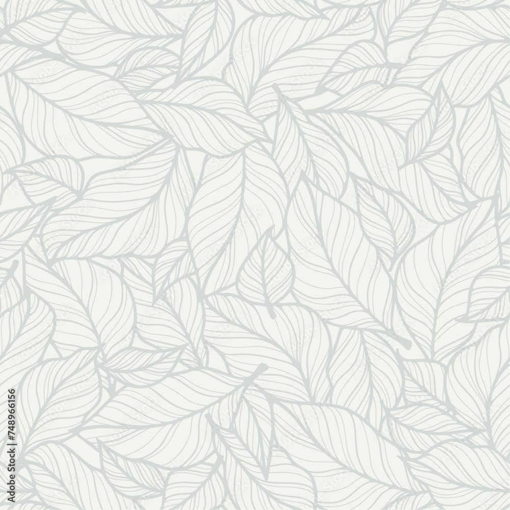 vector seamless patterns, pattern with leaves smooth lines, pastel cold shades of blue	