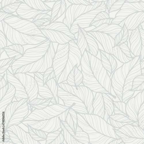 vector seamless patterns, pattern with leaves smooth lines, pastel cold shades of blue 