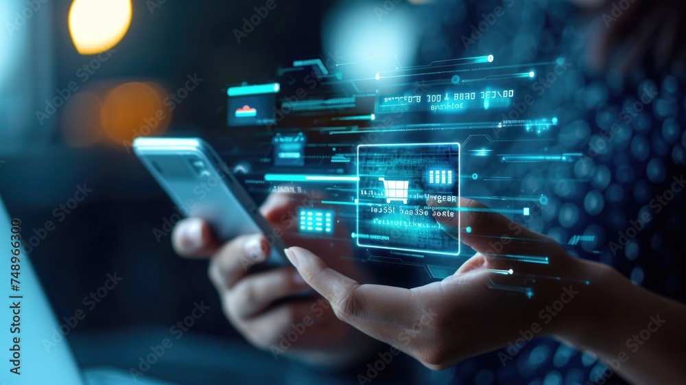 Fototapeta premium Seamless Digital Banking Experience in the Modern World: Financial Technology Innovation and Online Banking Services with Contactless Payments