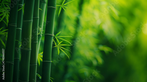 Verdant Serenity: Vibrant Bamboo Forest Flourishing with Tall Stalks and Lush Greenery in Soft Filtered Sunlight