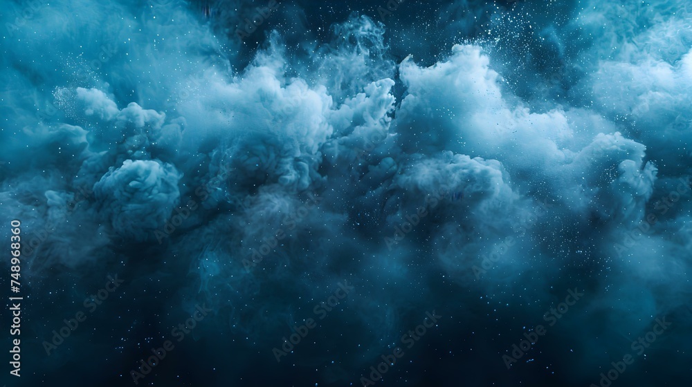Blue Powder Cloud: A Festive Burst of Energetic Inspiration. Concept Festival Photography, Colorful Holi Celebrations, Vibrant Paint Activities
