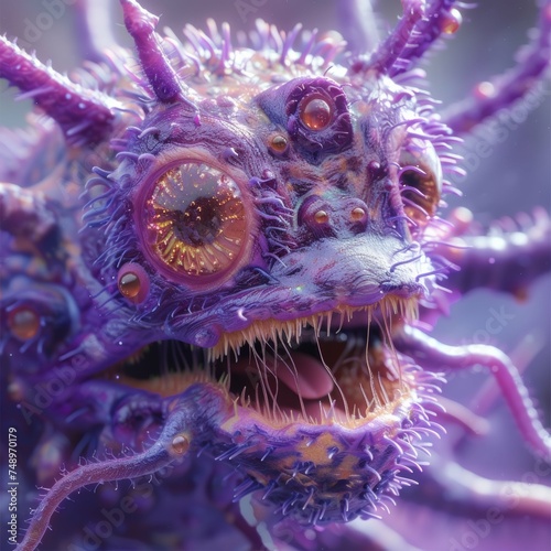 Purple Superbug Monster Close-Up on Purple Background photo
