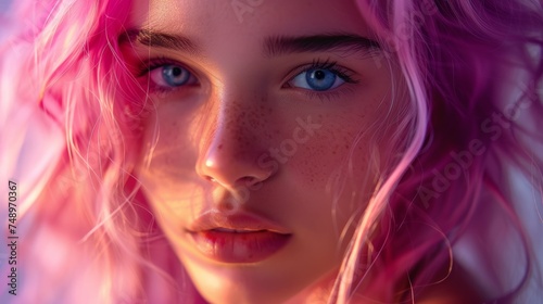 Young Woman with Pink Hair Purple