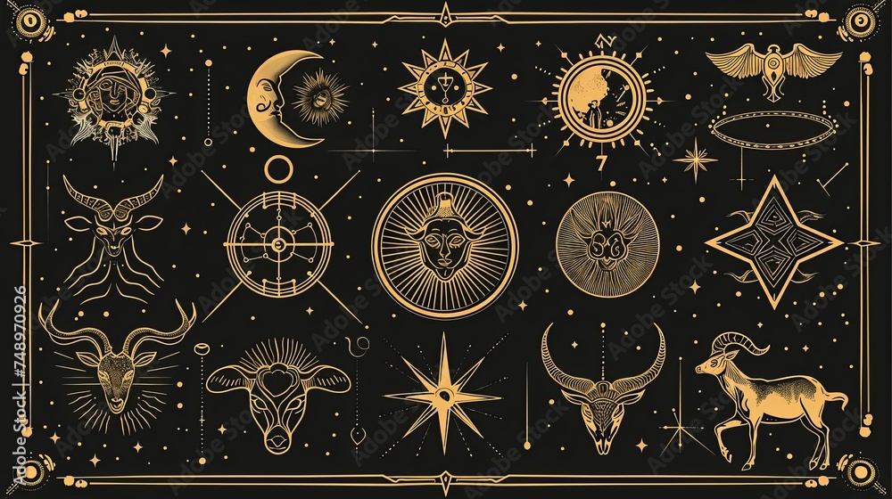 Decorative symbols representing the zodiac signs Decorative symbols representing the zodiac signs