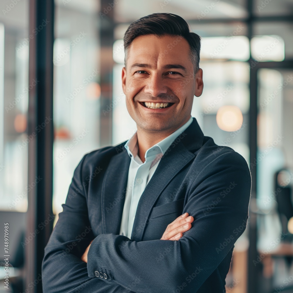 Portrait of a European businessman 40 years against the background of an office Portrait of a European businessman 40 years against the background of an office