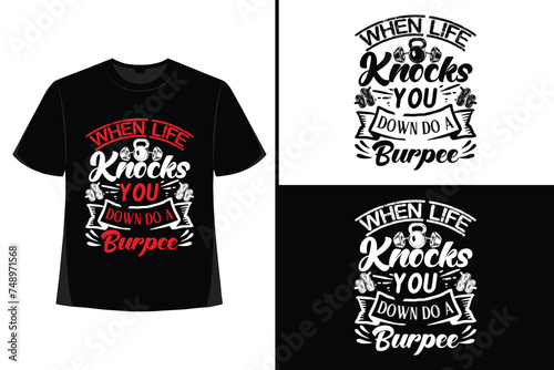 Gym motivational quote with grunge effect and barbell t-shirt design. Workout, inspirational, Poster, Vector design for gym textile,  t-shirt, cover, banner, cards cases