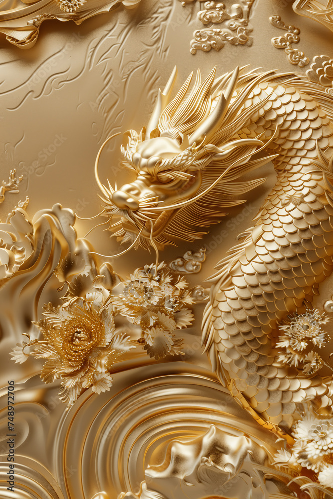 3D Chinese dragon golden paper cutting. 3D Chinese dragon golden paper cutting.