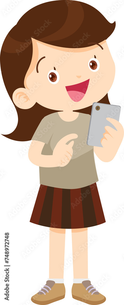 cute kids standing use smartphone and tablet gadget cute kids standing use smartphone and tablet gadget
