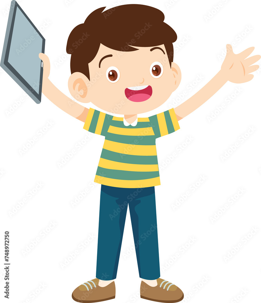 cute kids standing use smartphone and tablet gadget cute kids standing use smartphone and tablet gadget