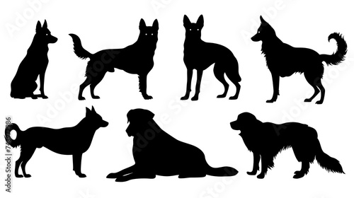 Minimalist Dog Silhouette  A Flat Illustration Featuring Dogs Sitting and Standing  Presented in Black on a Transparent PNG  Set Against a White Background.