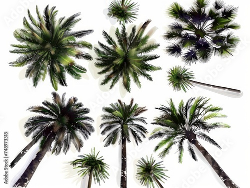 Set of Black Palm Trees Silhouette Art on White Background Generative AI