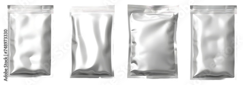  Set of aluminum blank foil food pack bag packaging collection illustration isolated transparent background, . PNG, cutout, or clipping path photo