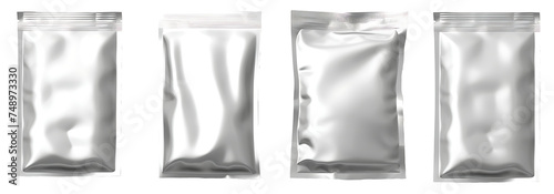  Set of aluminum blank foil food pack bag packaging collection illustration isolated transparent background, . PNG, cutout, or clipping path