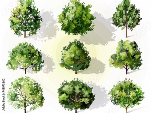 Popular Tree Species Flat Design Illustration Generative AI
