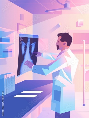 Radiologist Examining X-ray Image in Softly Lit Room Generative AI