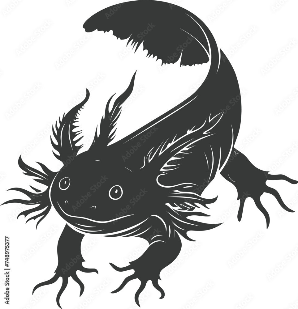 Naklejka premium Silhouette Axolotl animal black color only full