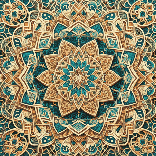 Color ornamental patterned stone relief in arabic architectural style of islamic mosque,greeting card for Ramadan Kareem 